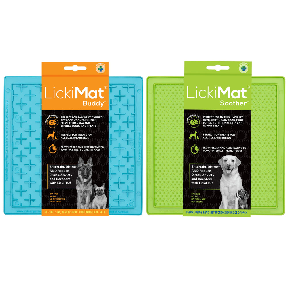 LickiMat 8x8 verde-turquesa para calmar al perro durante la comida