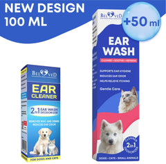 Limpiador de orejas para gatos y perros, proceso de enjuague suave.