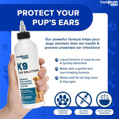 LIQUIDHEALTH K9 aplicación con algodón para oreja limpia y seca.