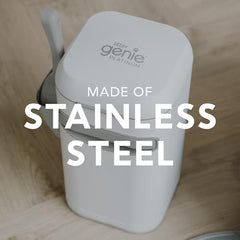 Litter Genie Platinum, diseño moderno en acero que se integra al hogar.