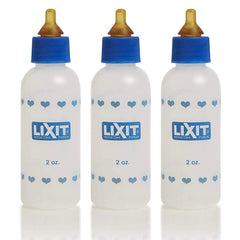 Biberón Lixit 2oz para gatitos y cachorros, ideal para alimentación suave y control de flujo.