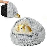 LoungingLife cama donut cobaya capucha: descanso cálido y protegido.