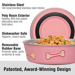Bella Bowl de Loving Pets, exterior de poli-resina colorido para estilo y limpieza.
