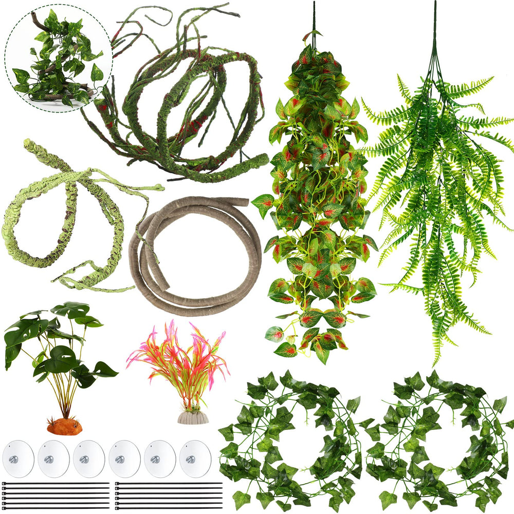 LuinaBio lianas jungla para reptiles, 9 piezas para trepar y esconderse