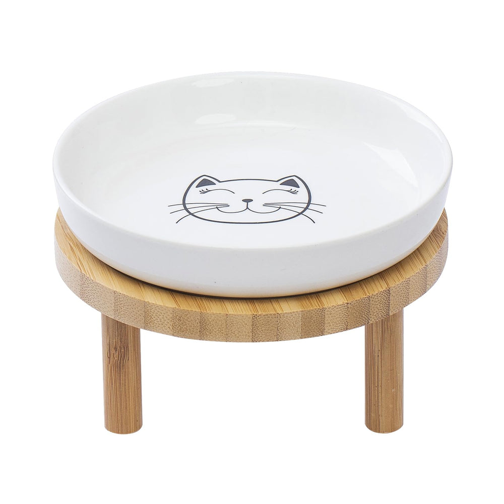 Lusifaco: platos gatos ceramica elevados, comida ordenada sin derrames.