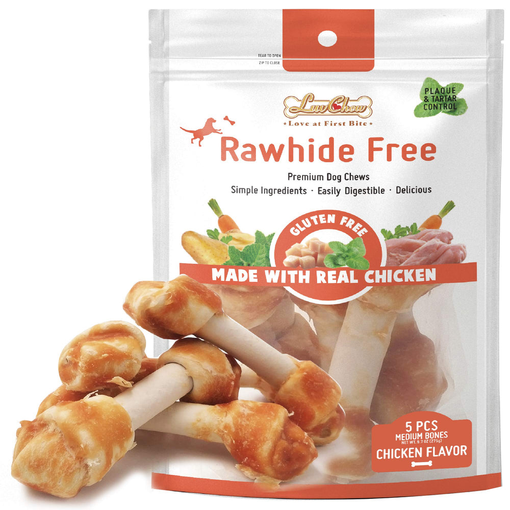 Hueso de pollo mediano sin cuero de LuvChew para masticar seguro.