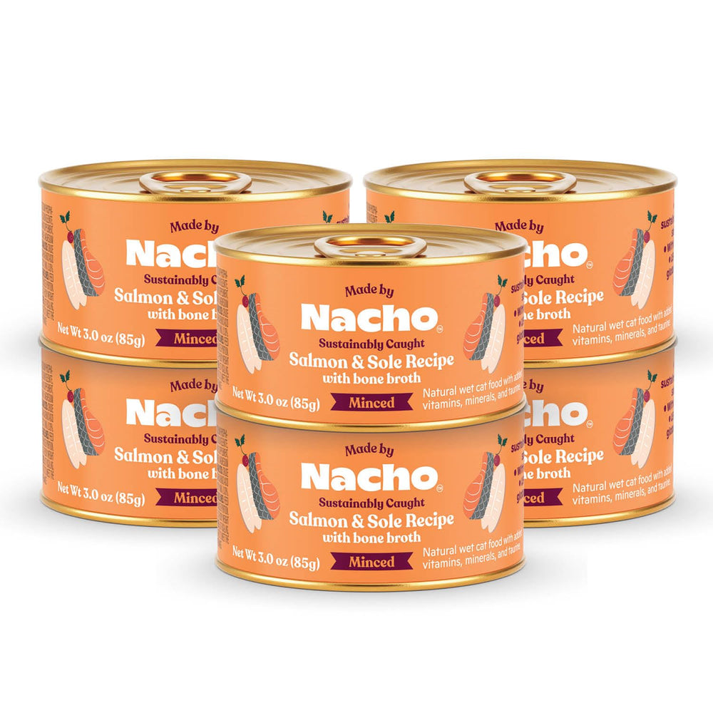 Made by Nacho paté de salmón y lenguado 3oz; presentación en lata para gatos.