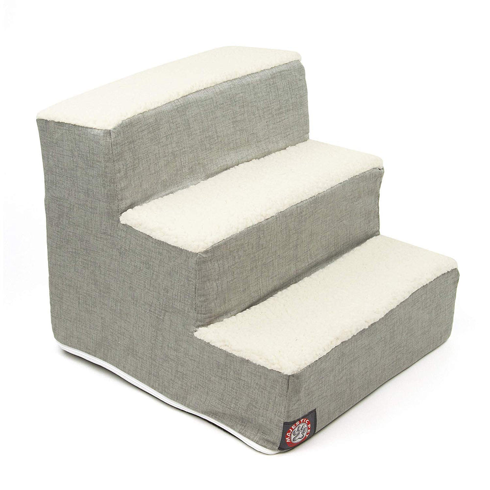 Majestic Pet escalera de tres pasos para perros en cama alta, acceso cómodo y seguro.