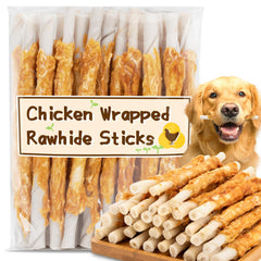 MAQIHAN piel cruda envuelta pollo tiras para perros pequeños, masticables.