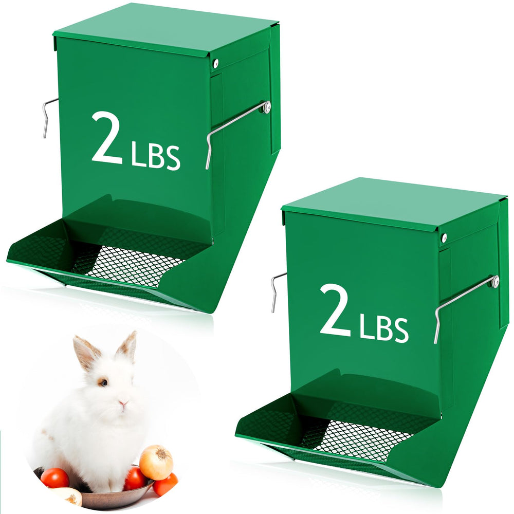 Maxcheck dos comederos para conejos con tapa de metal, alimento protegido y seco.