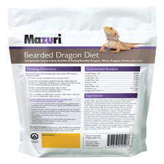 Mazuri, granulos nutritivos para dragón barbudo, apoyando una dieta insectívora completa.