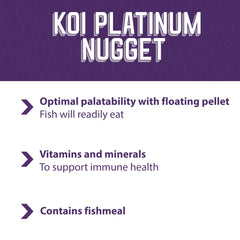 Mazuri Koi Platinum Nuggets con espirulina y carotenoides para pigmentación.