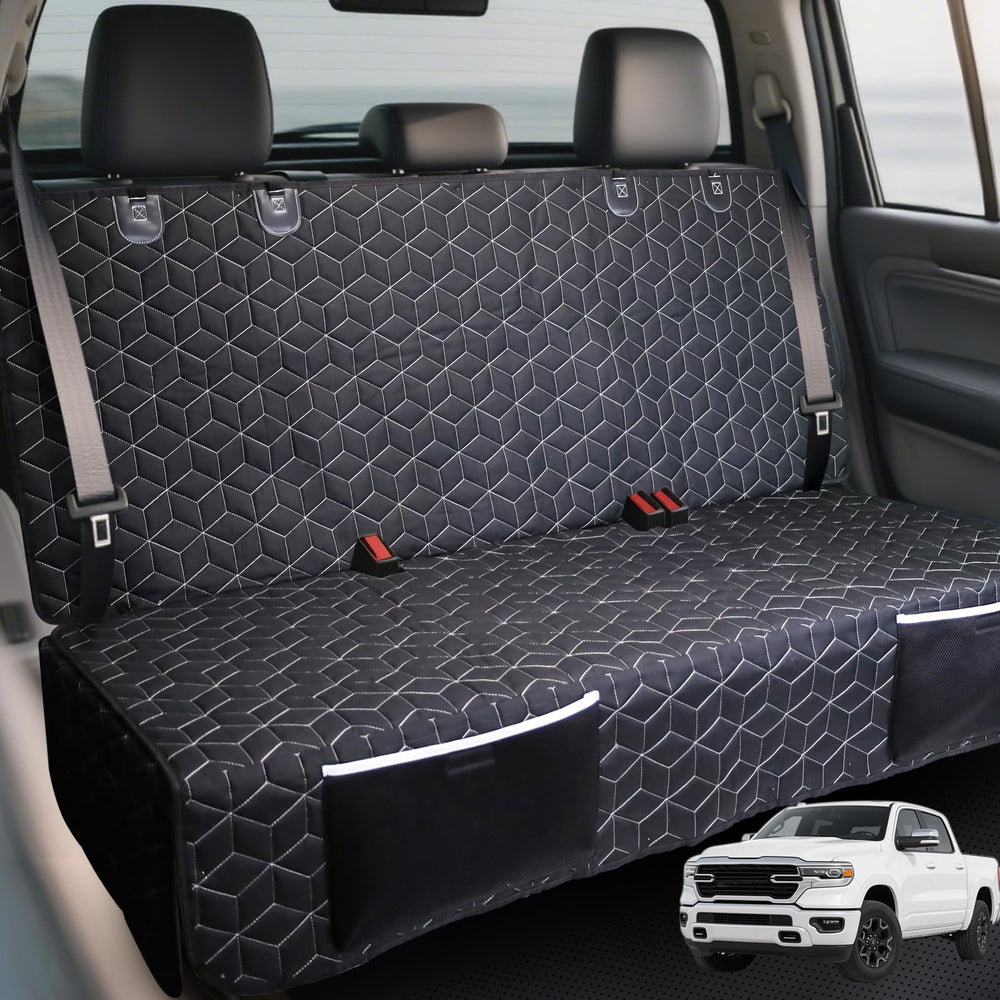 Meginc funda-asiento-trasero-perros-camioneta protege la tapicería durante viajes.