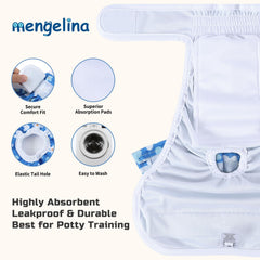 Pañales Mengelina reutilizables para perras, ideales para entrenamiento.