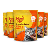 Meow Mix Irresistibles frente al empaque: snack suave para premiar juegos