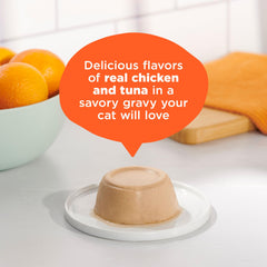 Meow Mix Paté en Salsa, textura suave para gusto de gatos exigentes.