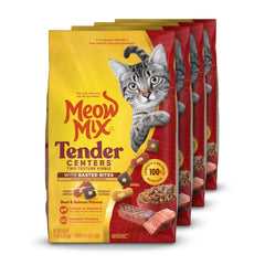 Meow Mix Tender Centers con Basted Bites, bolsa frontal para alimentación diaria.
