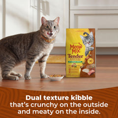 Meow Mix Tender Centers pavo exterior crujiente para textura agradable.