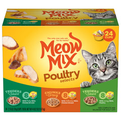 Meow Mix Tenders en salsa con pollo, ideal para la hora de la comida diaria.