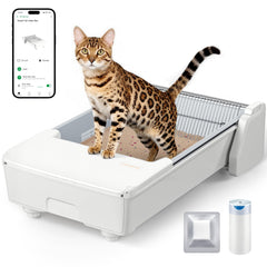 Meowant caja-arena-automatico-frente: acceso cómodo para gatos y limpieza sin esfuerzo.