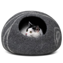 Cueva para gato Meowfia gris oscuro, refugio cálido para dormir.