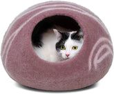 MEOWFIA Cueva Gato – cueva de lana merino oro rosa, cálida para descansar.