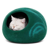 MEOWFIA cueva de gato de merino esmeralda, refugio suave y cálido para tu felino.