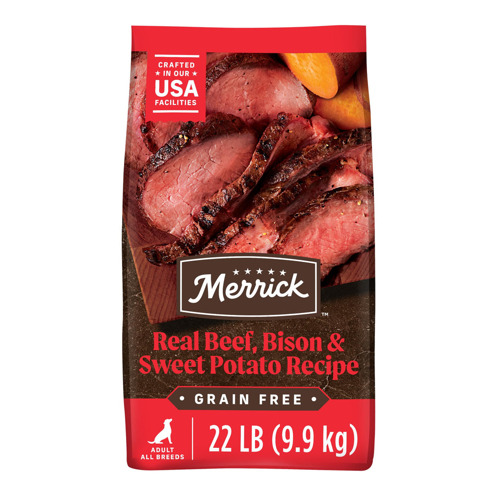 Merrick alimento para perros seco sin granos con res y bison, bolsa de 22 lb para adultos