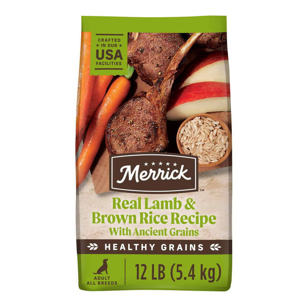Merrick Granos Saludables: croquetas de cordero y arroz para perros adultos.