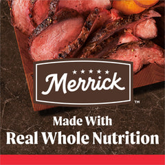 Kibble Merrick con proteína alta y grasas saludables para perros activos.