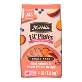 Merrick Lil’ Plates con salmón real para pelaje saludable y energía diaria.