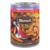 Merrick Puppy Plate con carne deshuesada, textura jugosa ideal para cachorros curiosos.
