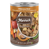 Merrick Wilderness Blend en lata de 12.7 oz abierta, lista para servir en casa