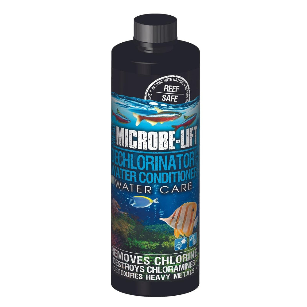 Microbe-Lift Dechlorinator Plus, frasco 4 onzas, elimina cloro y estabiliza alcalinidad para acuarios.