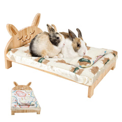 Midollarle cama conejo grande en madera, descanso estable para mascotas pequeñas.
