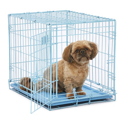 iCrate azul de MidWest visto de frente, ideal para hogares con perros pequeños