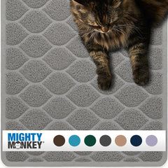 MIGHTY MONKEY: alfombrilla bajo caja de arena que atrapa residuos para suelos limpios.