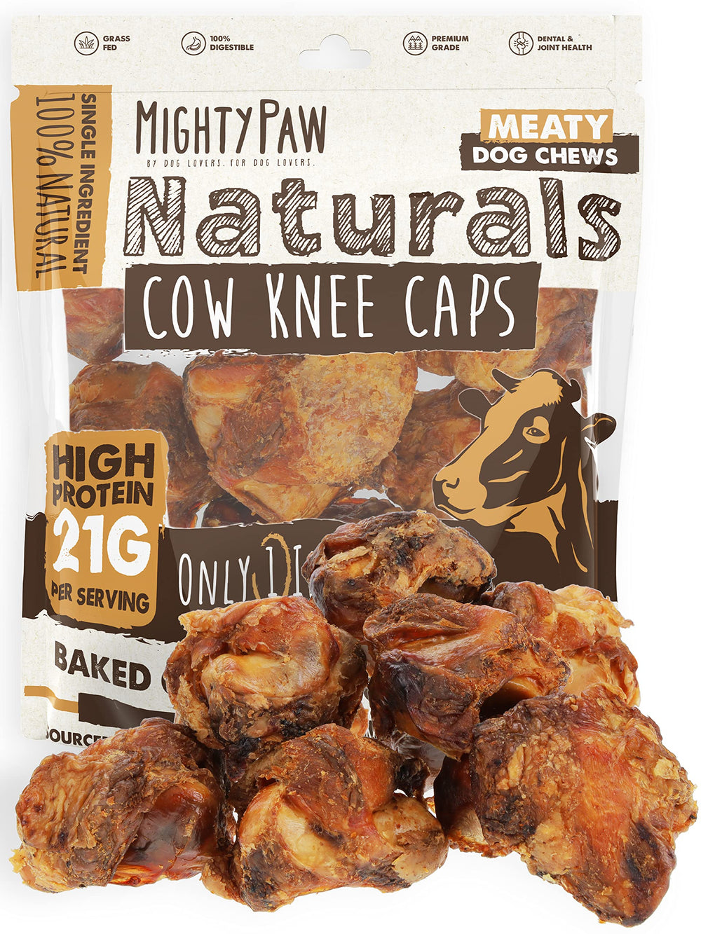 Mighty Paw Naturals rodilla de vaca: snack natural para masticar para perros