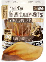 Mighty Paw orejas de vaca natural para perros, snack proteico para todas las tallas.
