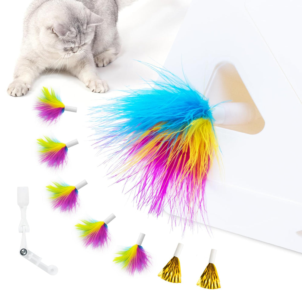 Migipaws plumas arcoíris para MigiBox, movimiento vibrante que estimula juego interactivo.