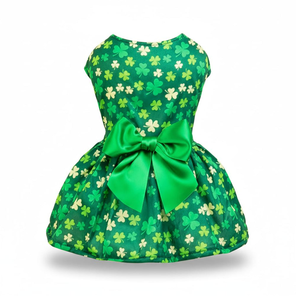 Vestido Miiemiu San Patricio para perro y gato, frente, ideal para desfiles festivos.