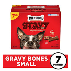 Milk-Bone Gravy Bones sabor pollo bañado en salsa, sabor delicioso.