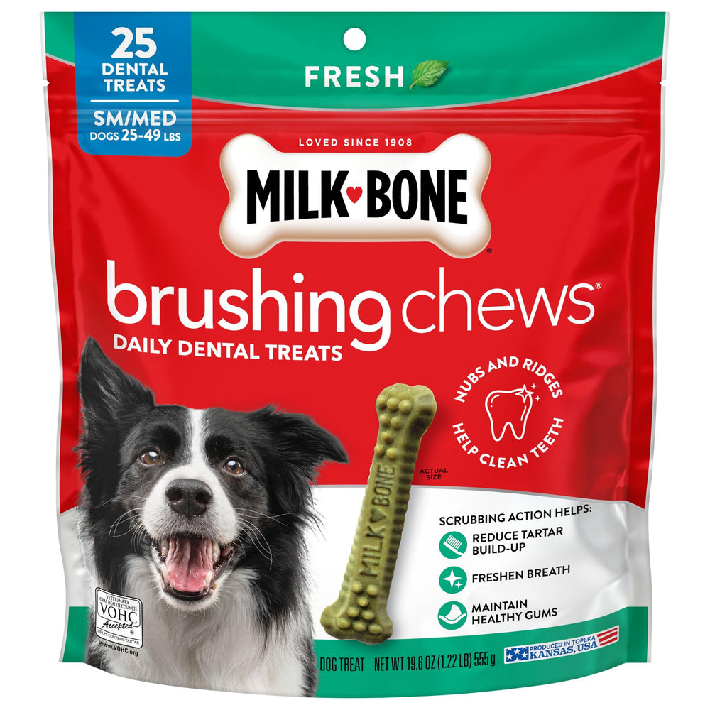 Milk-Bone: caja de 25 unidades, sabor pollo, aliento más fresco.