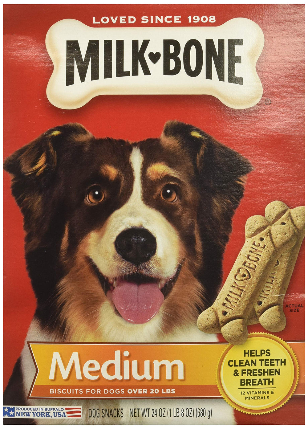 Milk-Bone galletas medias para perros de 20 a 50 libras, snack diario.