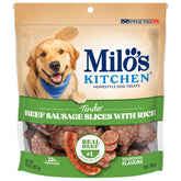 Milo’s Kitchen tiras de salchicha de res con arroz, snack sabroso para premiar durante el entrenamiento
