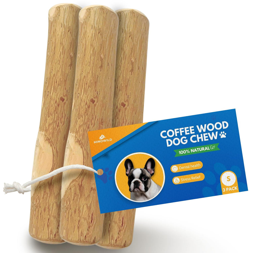 MINOWILD mordedor de café en madera para perros pequeños, masticación segura.