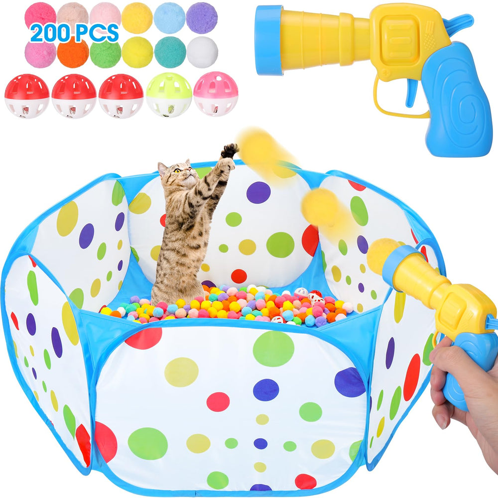 Mity Rain caja de bolas para gatos azul, ideal para juego interior.