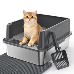 MIXJOY caja de arena en acero inoxidable con tapa para gatos, privacidad y limpieza