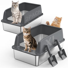 MIXJOY: caja de arena de acero inoxidable XL con espacio amplio para gatos grandes.