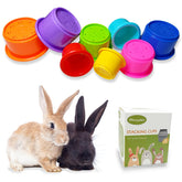 Mooydee tazas apilables para conejos, fomentan juego seguro y exploración suave.